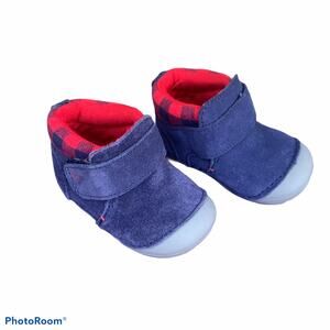 Stride Rite SM Oakley Blue & Red Suede Infant Boots Size 3 Months NWOT